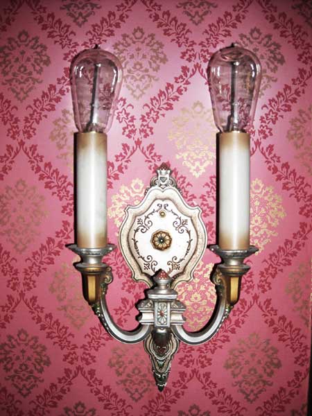 Knob-and-tube Wiring Light fixture and Rehabilitated Living Room Sconce from the Russell House, 2017. Photographs courtesy Sievert & Sievert CRC