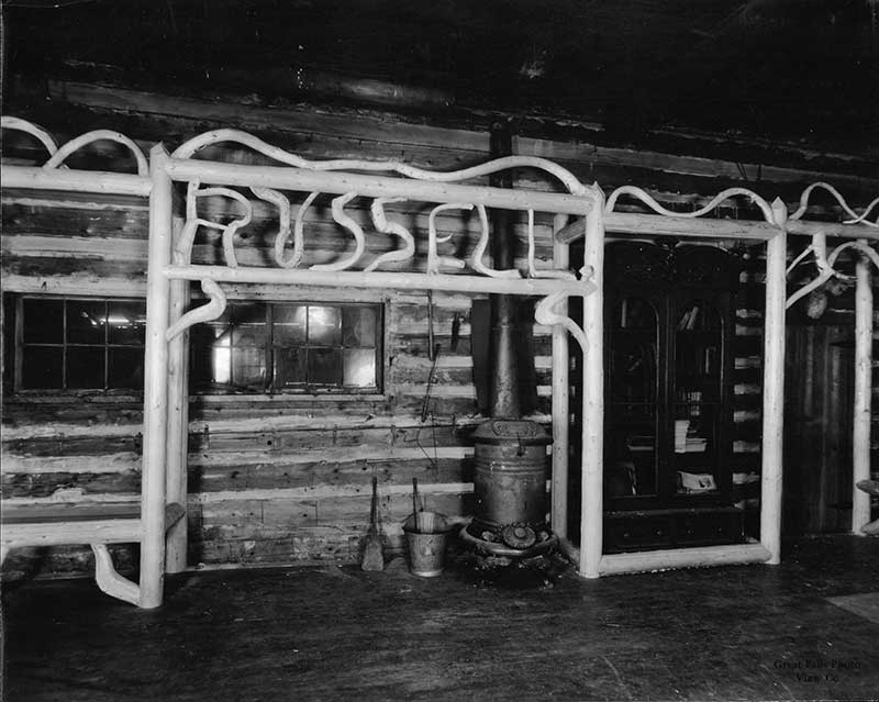 Great Falls Photo View, Co., Interior of Log Cabin Studio, June 1930, published in the Great Falls Tribune June 16, 1930. Black and white photograph, 9.75 x 9.75 in. CMRM; museum purchase 991.71.29