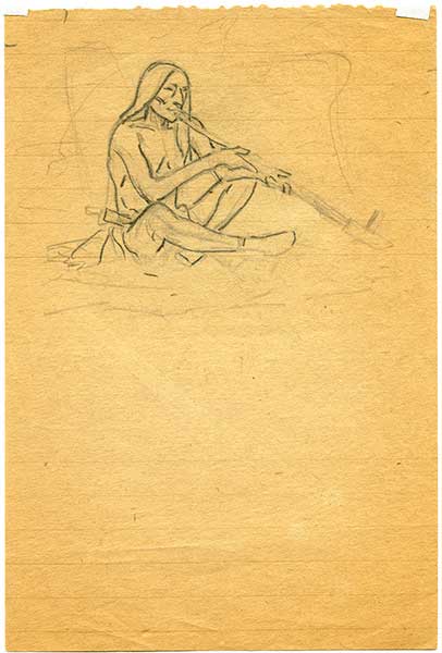 Sketch of Native man with pipe