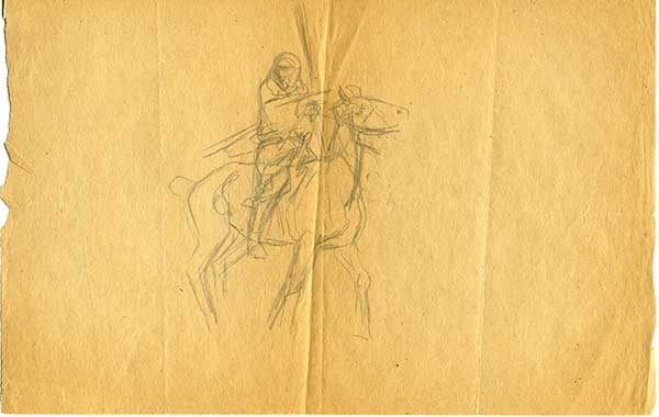 Studies of Native man pointing, c. 1910-12. Graphite on paper, 2 pages, 6.875 x 10.75 in. C.M. Russell Museum, Great Falls, Montana; gift of Richard Flood II (975-12-0565).