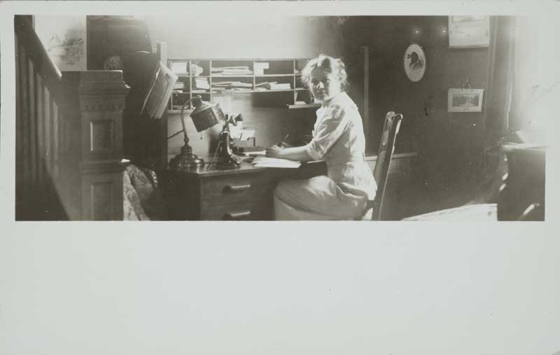 Charles M. Russell and Nancy C. Russell in Front of Studio, c. 1903-1910. Silver gelatin print, 6.375 x 4 in. Gilcrease Museum, Tulsa, OK (TU2009.39.271.10a-b)